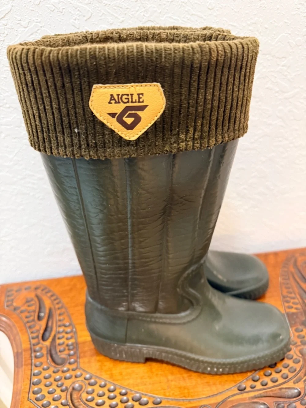 Aigle Fur-Lined Rubber Boots – Military Green Rain Boots EU 38‎